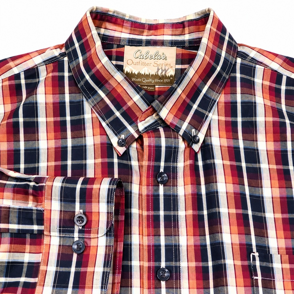 Cabela's Mens 3XLT Red Navy Plaid Cotton Button Up Shirt
